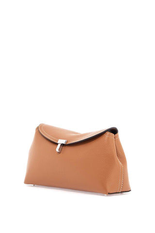 Toteme tan leather clutch with t-lock closure and adjustable shoulder strap