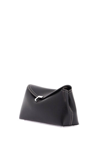 Toteme clutch t-lock black grain leather with adjustable shoulder strap