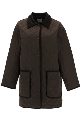 Toteme brown quilted barn jacket in recycled polyester and organic cotton with high collar