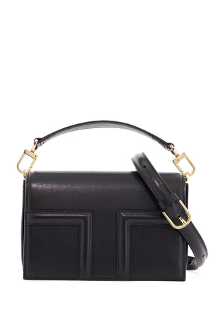 Toteme mini t-flap bag in black calfskin with adjustable strap