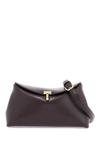 Toteme brown calfskin t-lock clutch with adjustable strap