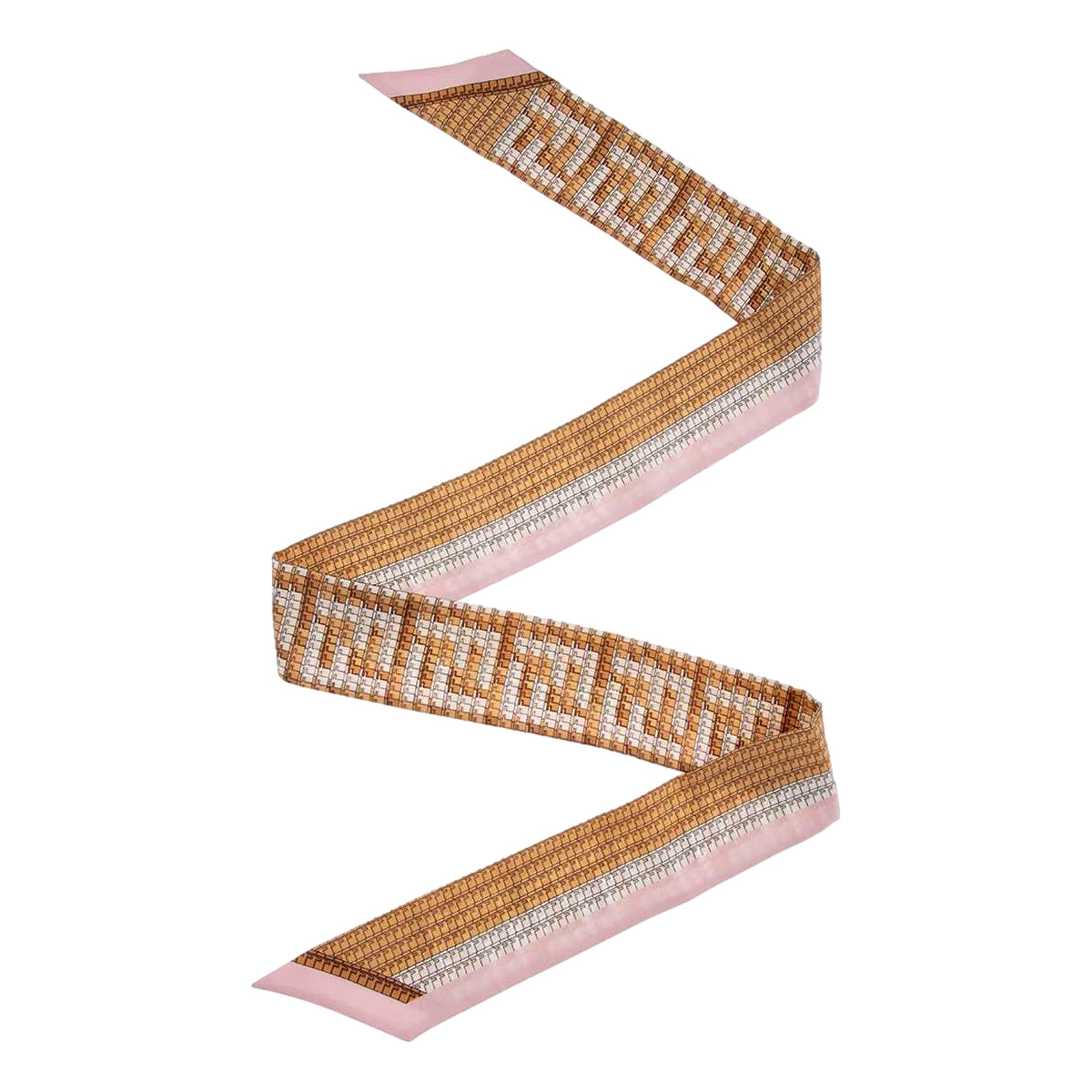 Fendi Logo Print Pink and Beige Women's Wrappy Silk Scarf