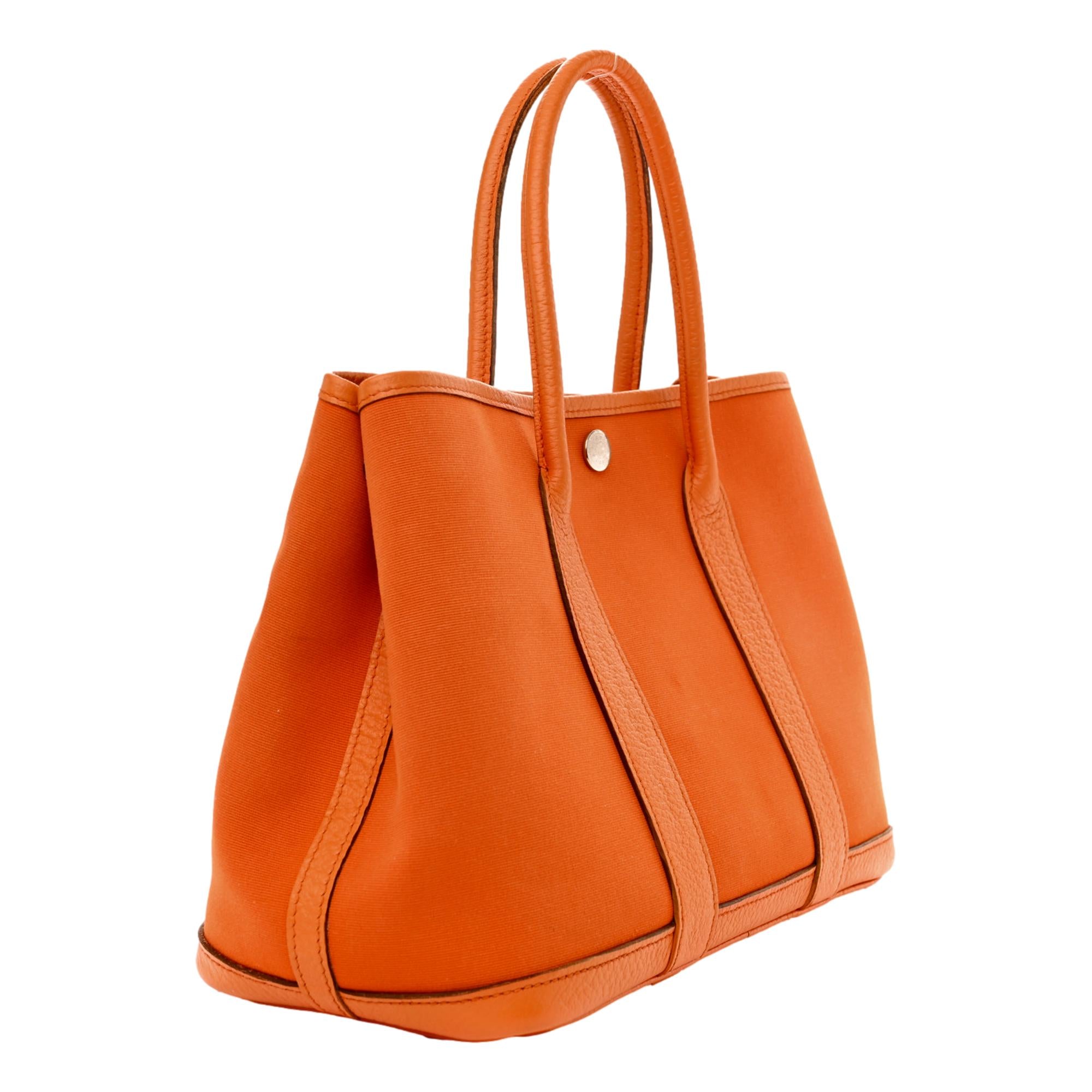 Hermes Garden Party 30 TPM Negonda Orange Toile and Cassis Leather Tote Bag