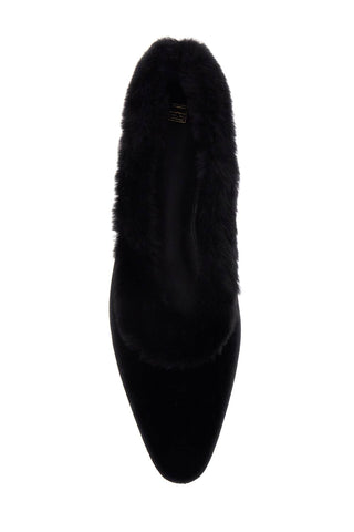 Toteme black velvet ballerinas with shearling trim