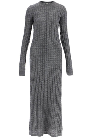 Toteme long dress in rws wool gray mélange with cable knit pattern