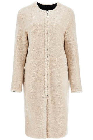 Toteme beige shearling coat with zip - VAZLUXE.COM