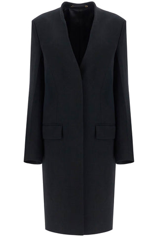 Toteme black high collar wide coat in viscose and wool