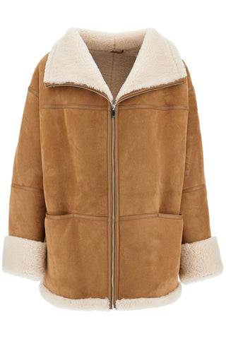 Toteme biscuits shearling lamb leather jacket with wide collar