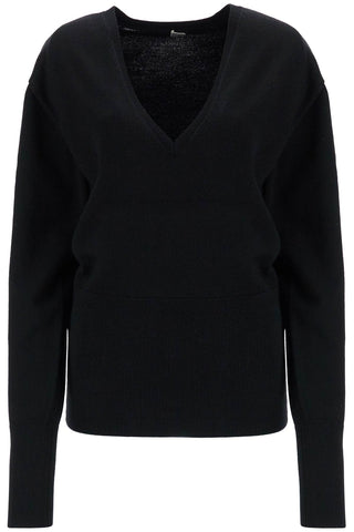 Toteme rws wool black sweater with deep v-neck