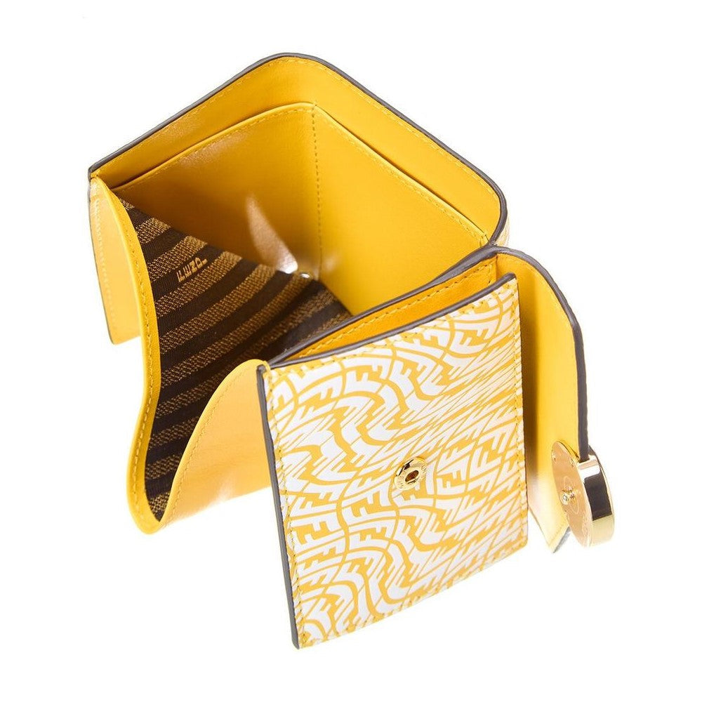 Fendi F is Fendi Yellow Leather Vertigo Print Small Trifold Wallet