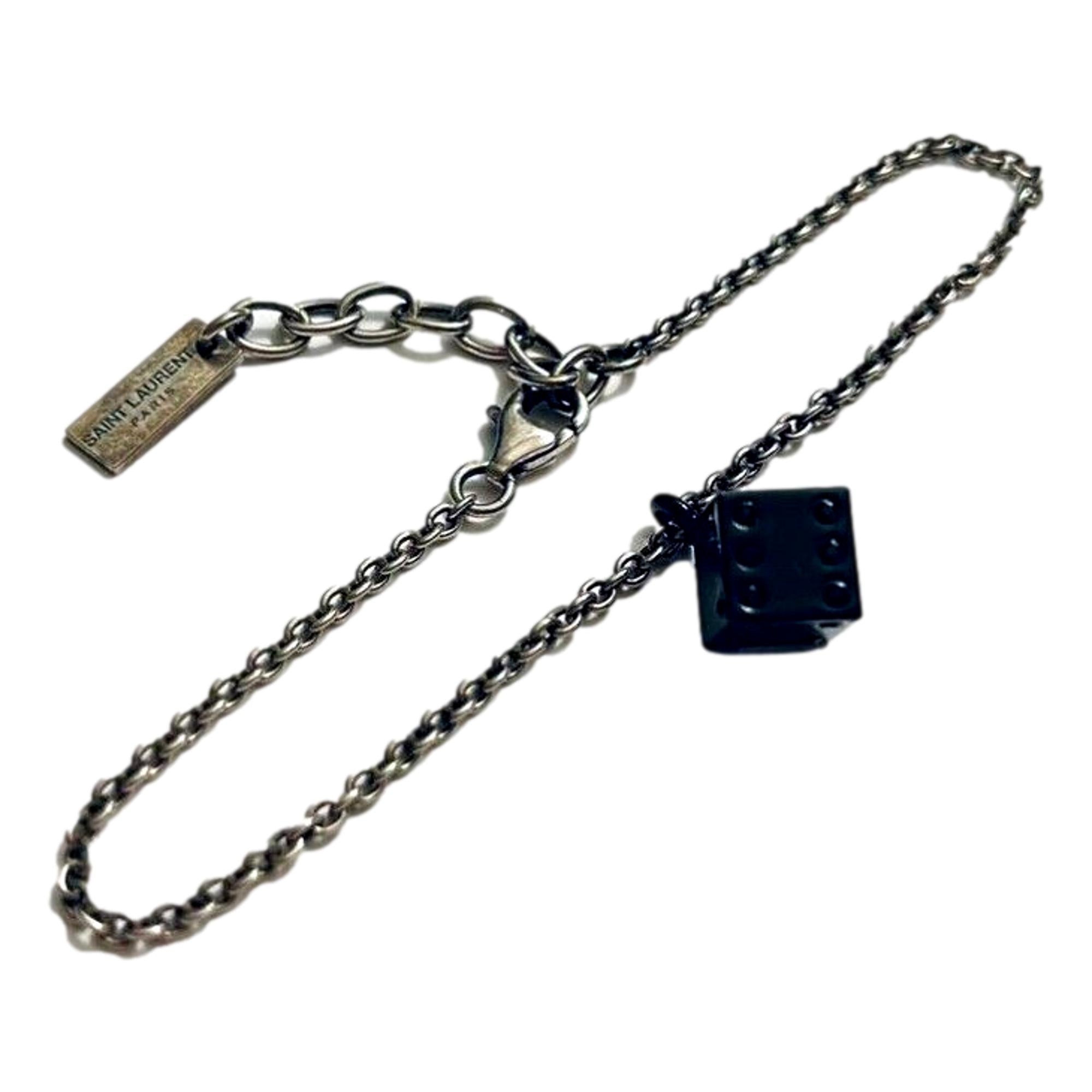 Saint Laurent Des Toile Viscose Radio Silver Black Chain Bracelet