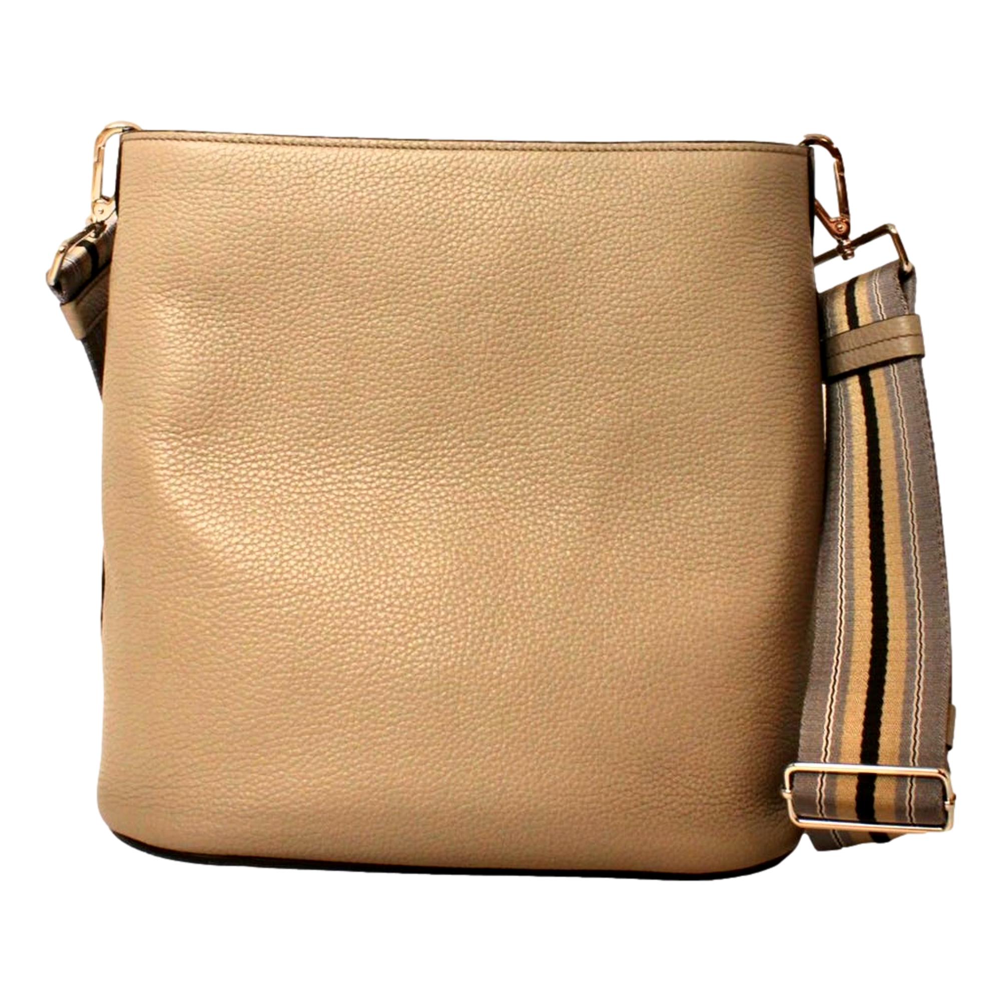 Prada Vitello Phenix Cammeo Leather Stripe Strap Bucket Bag 1BE057