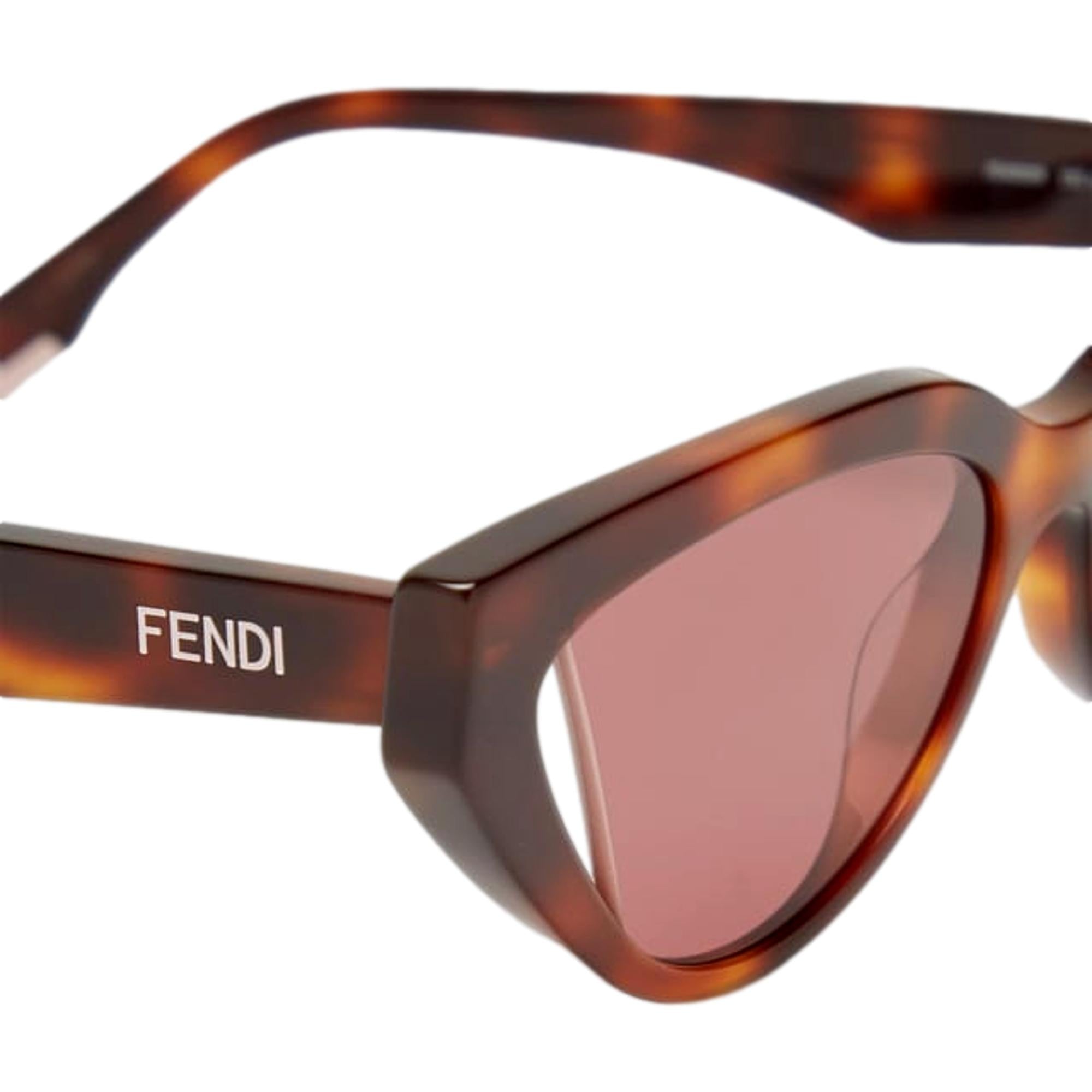 Fendi Way Pink Lenses Tortoise Shell Acetate Cat Eye Frame Sunglasses