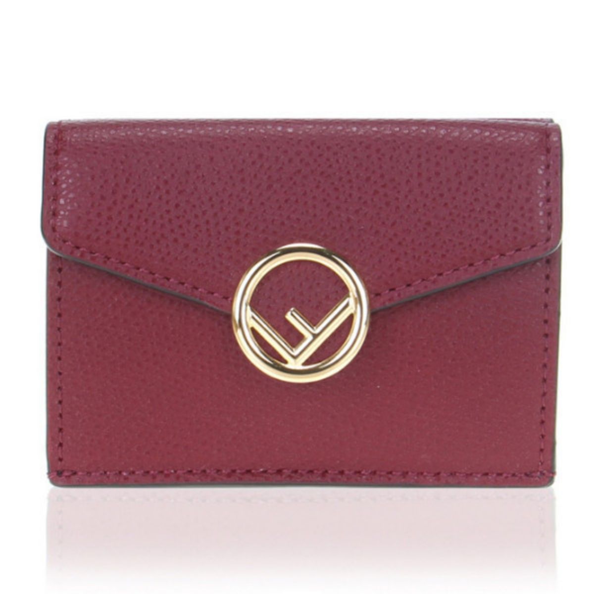 Fendi Calf Leather F Logo Barola Red Micro Trifold Wallet