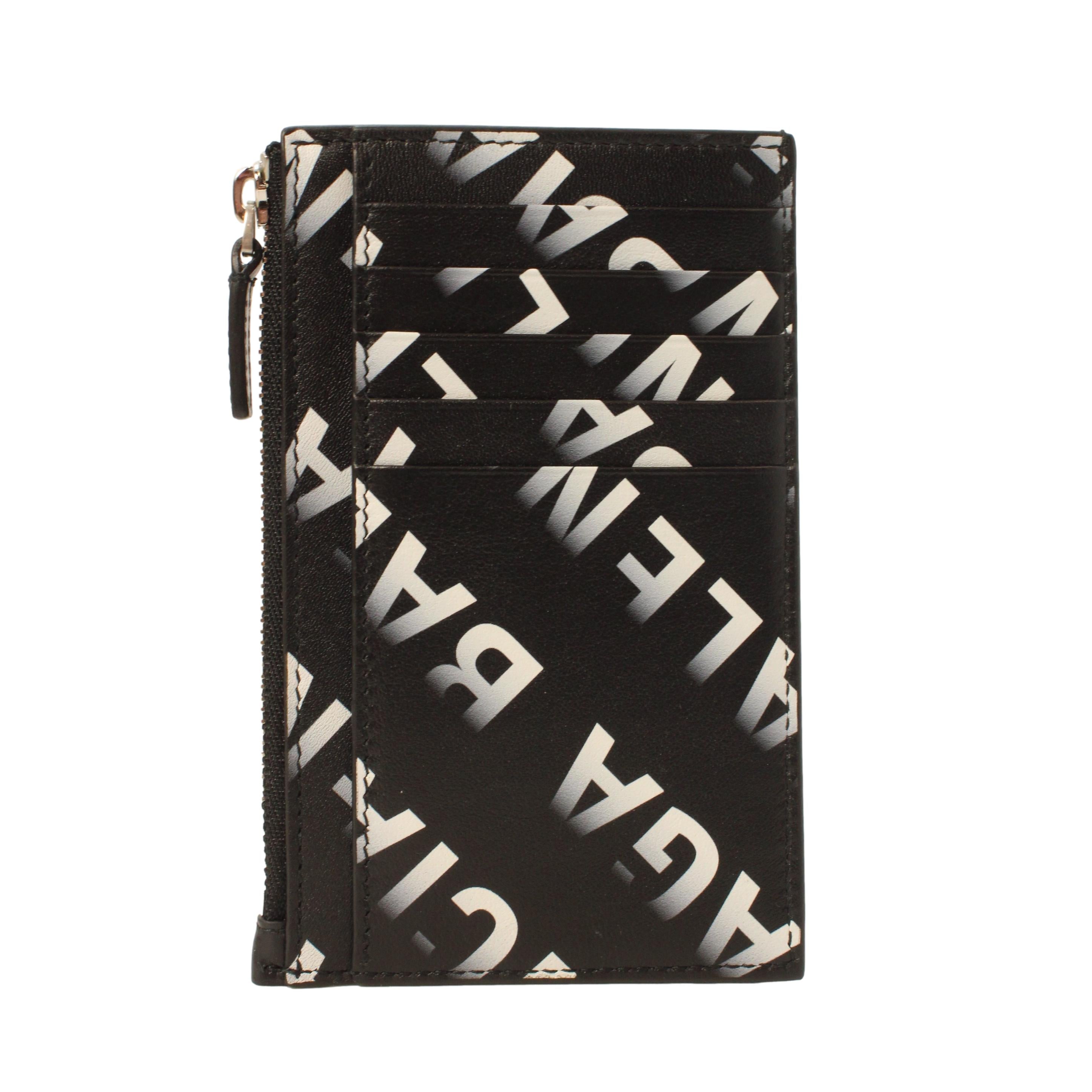 Balenciaga Черный кожаный кошелек с градиентом и логотипом на молнии 640535