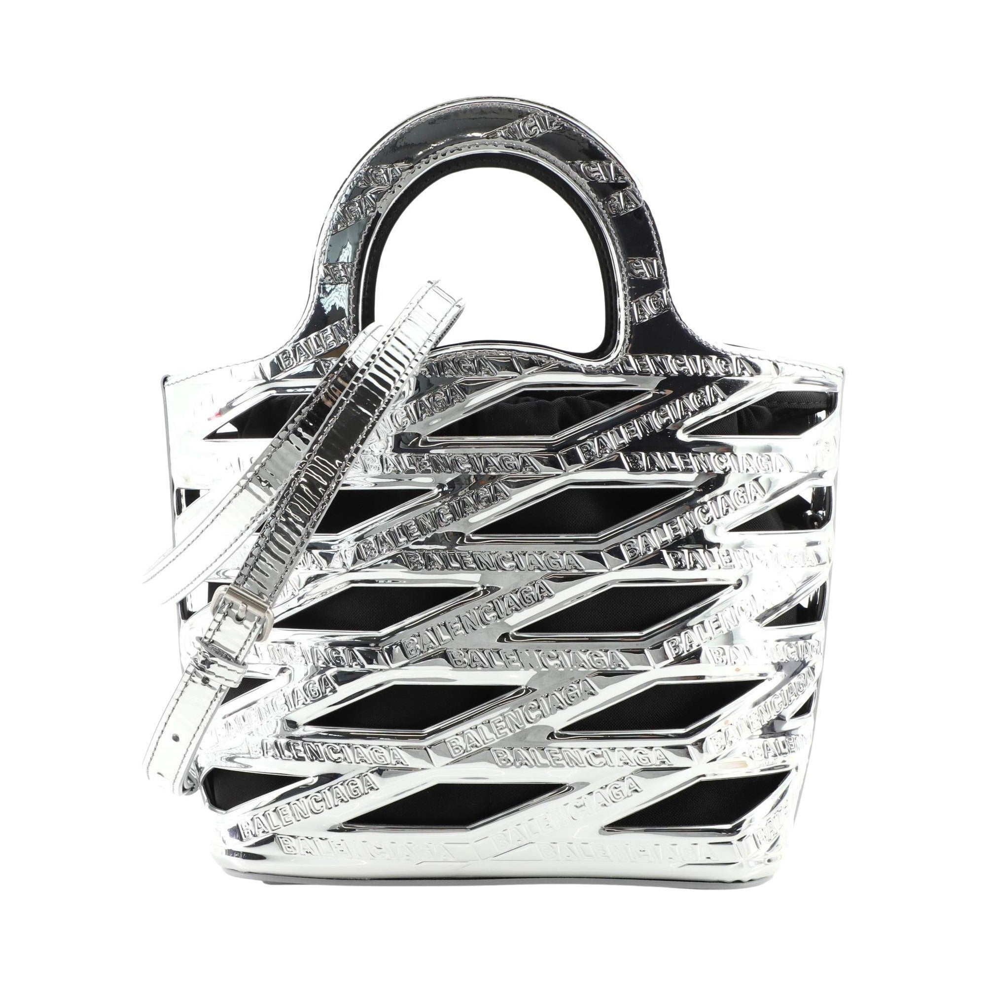 Balenciaga Neo Basket Маленькая кожаная сумка-сэтчел серебристого цвета металлик 630708