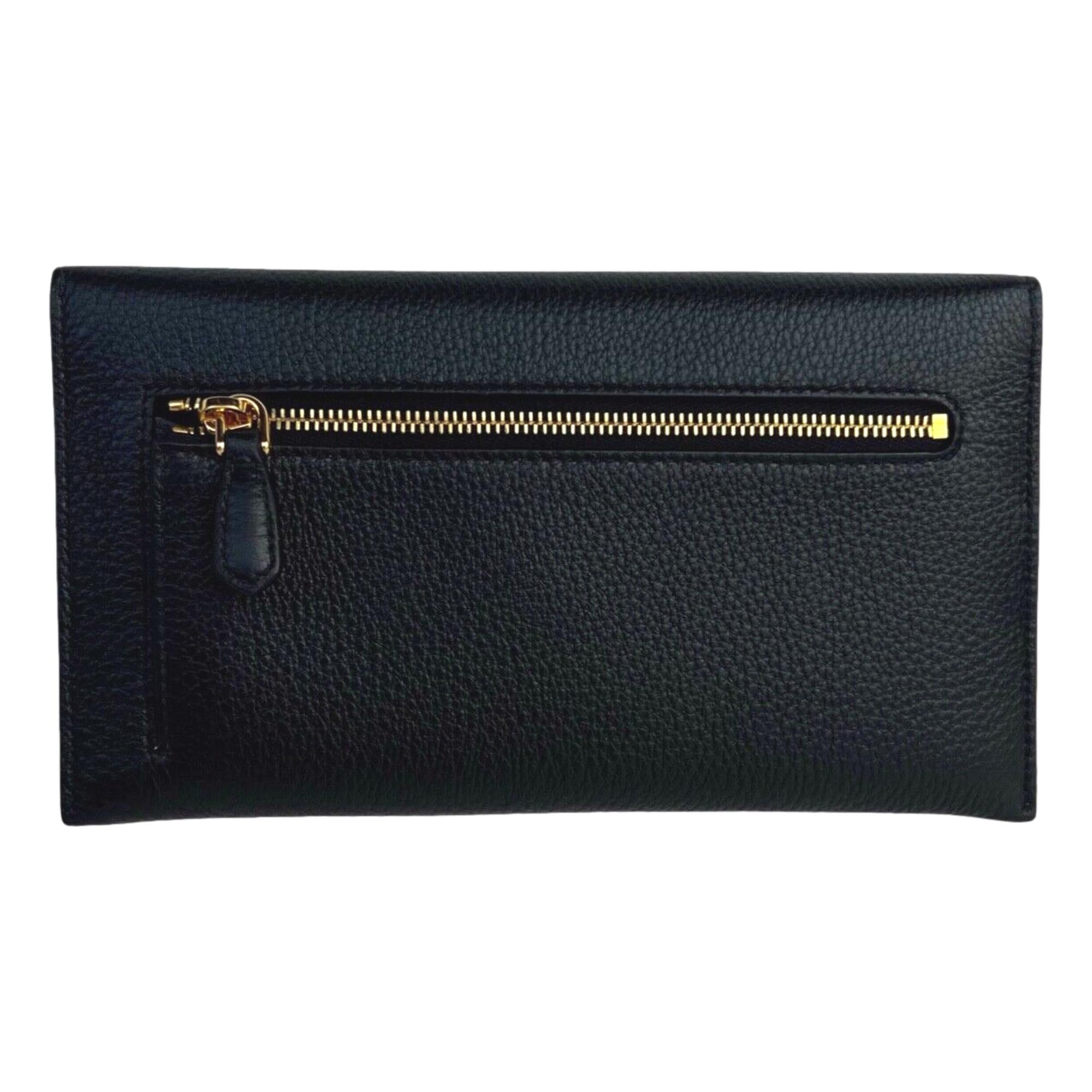 Prada Black Vitello Grain Leather Long Envelope Wallet
