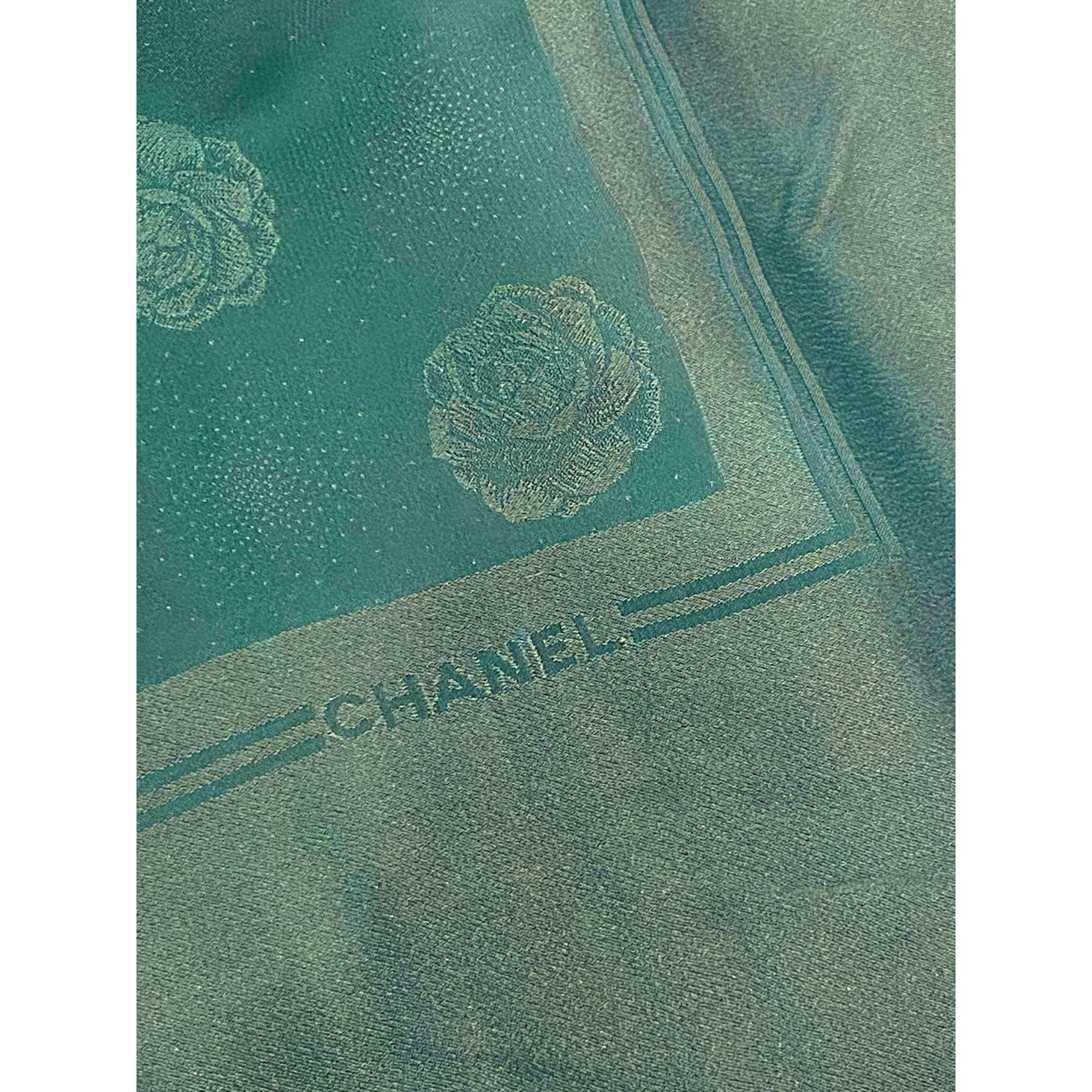 Большой тканый зеленый шелковый шарф Chanel Rose с шалью