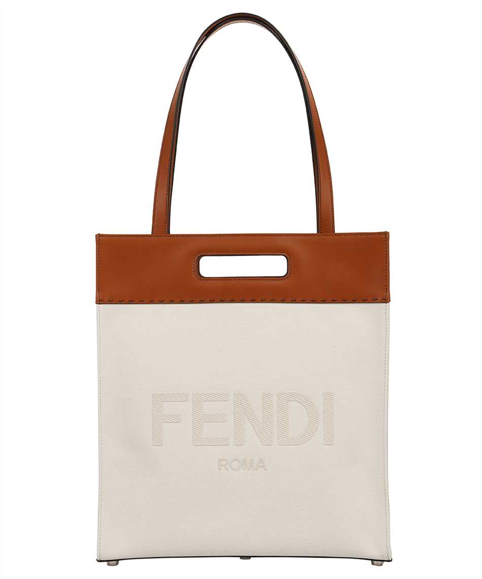 Fendi Roma Brand Embroidered Canvas And Leather Tote Bag