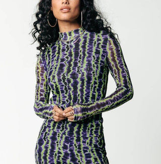Colourful Rebel - Neyo Tie Dye Stripes Mesh Top | Multicolor: Multicolor