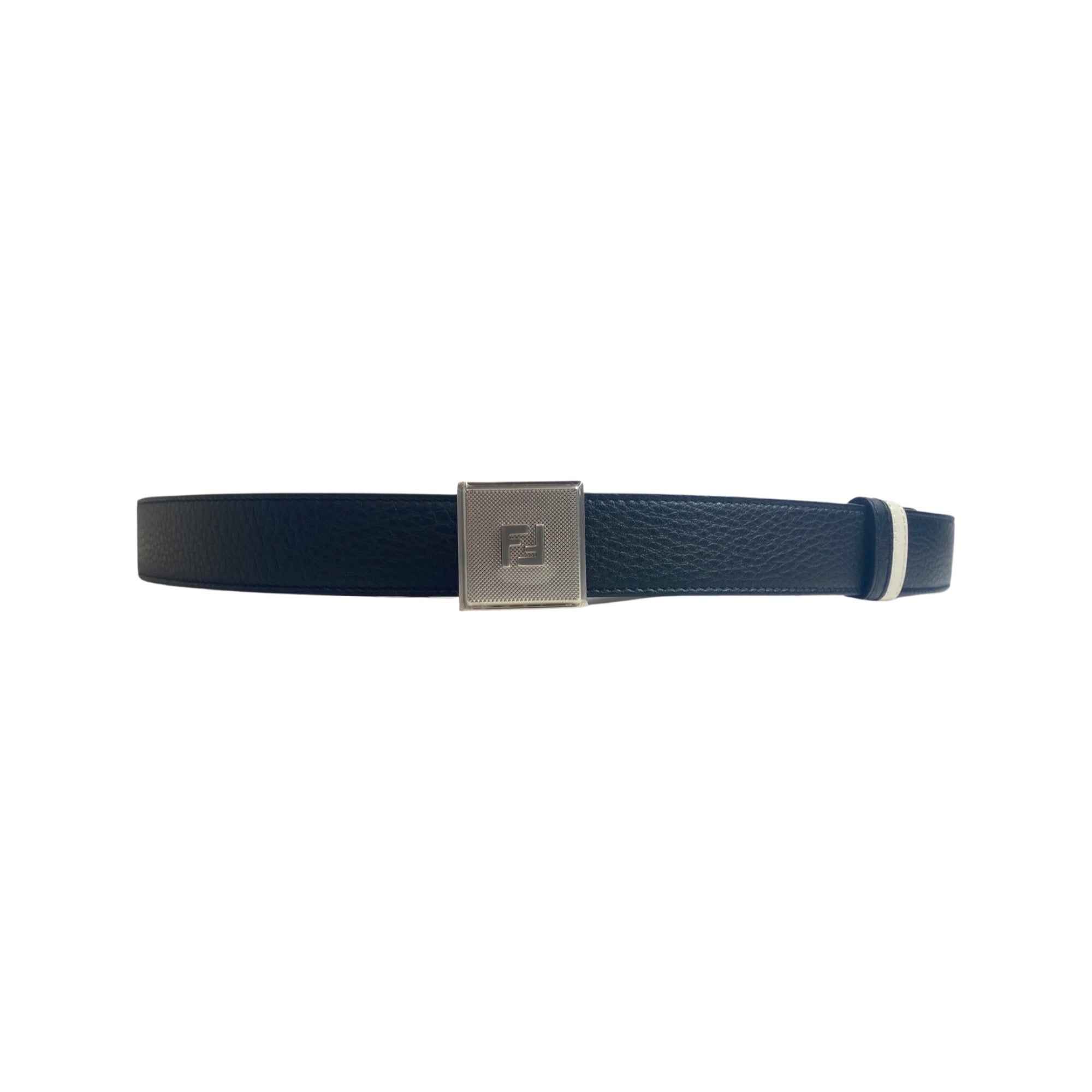 Fendi Black White Reversible Grained Leather Belt 115