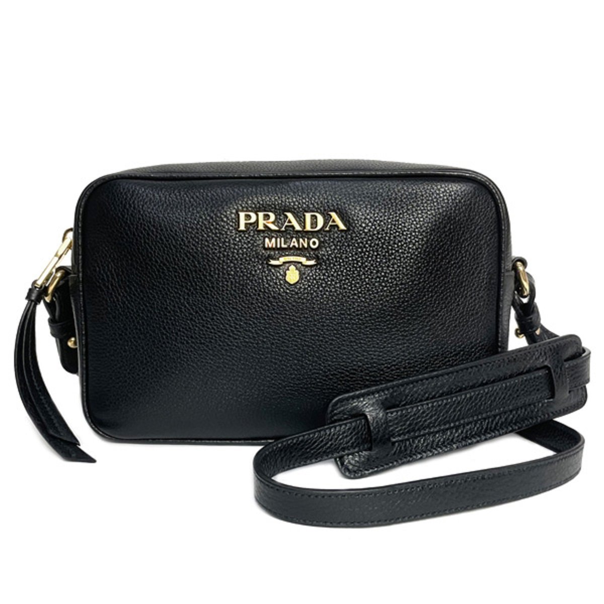 Prada Black Vitello Phenix Leather Shoulder Camera Bag