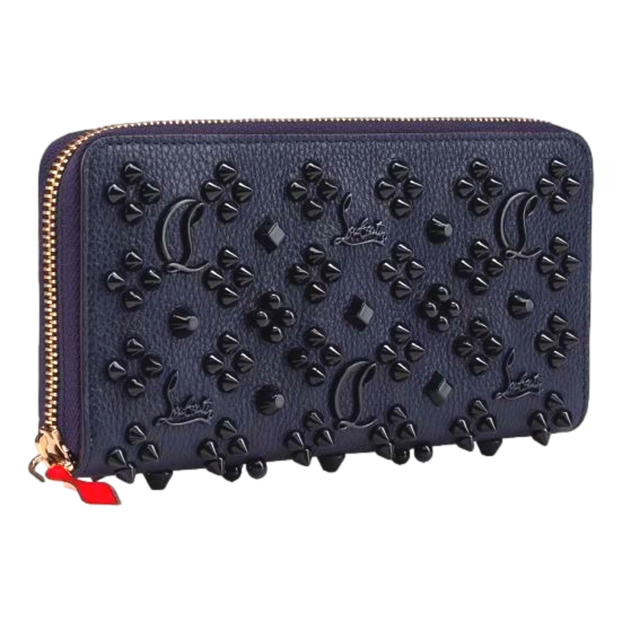 Christian Louboutin Panettone Studded Blue Leather Zip Around Wallet 3175224