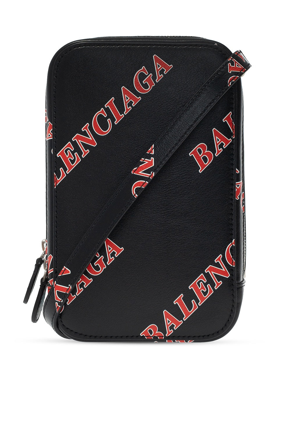 Balenciaga Black Calfskin Leather Sport Print Phone Holder Bag