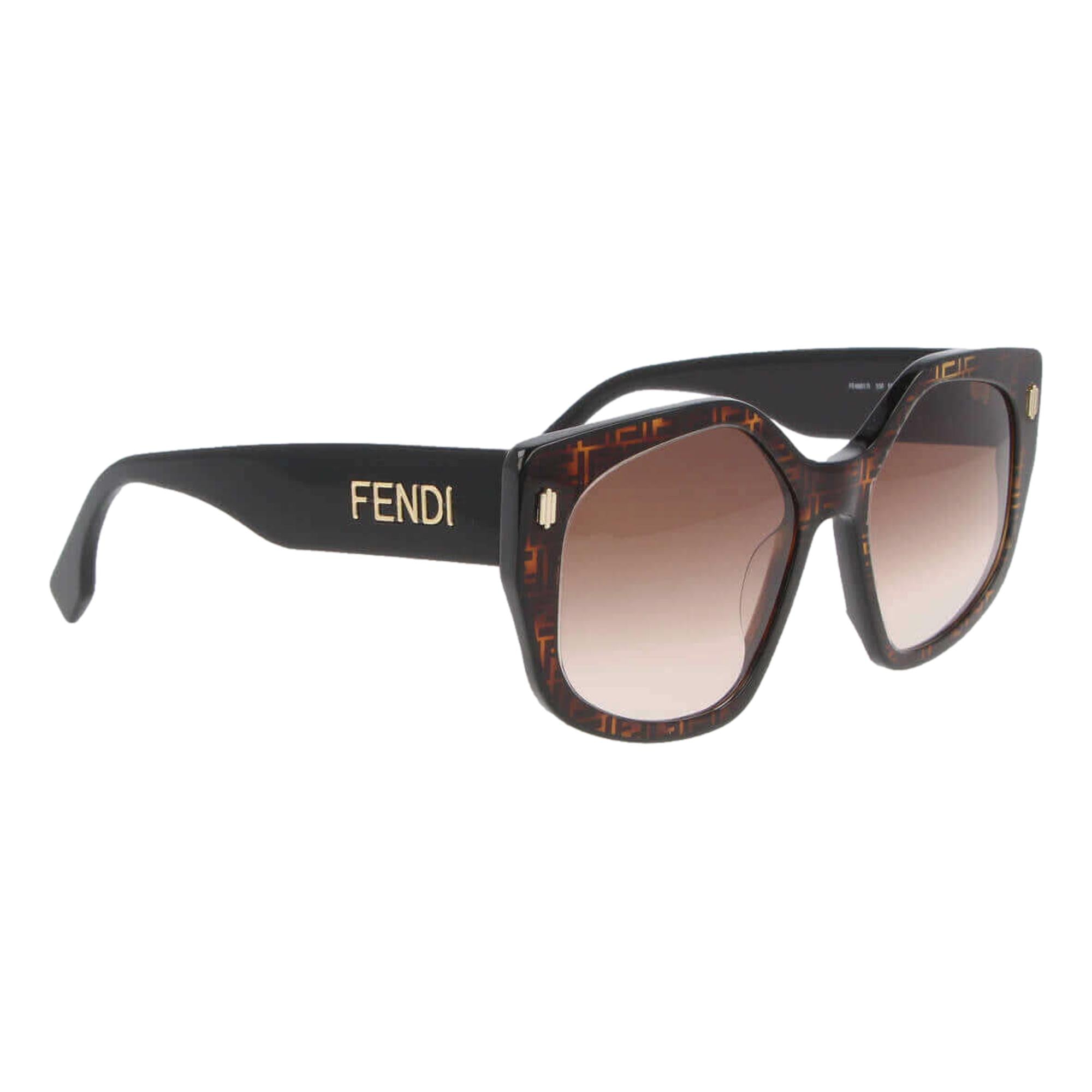 Fendi Bold FF Havana Brown and Black Acetate Geometric Frame Sunglasses