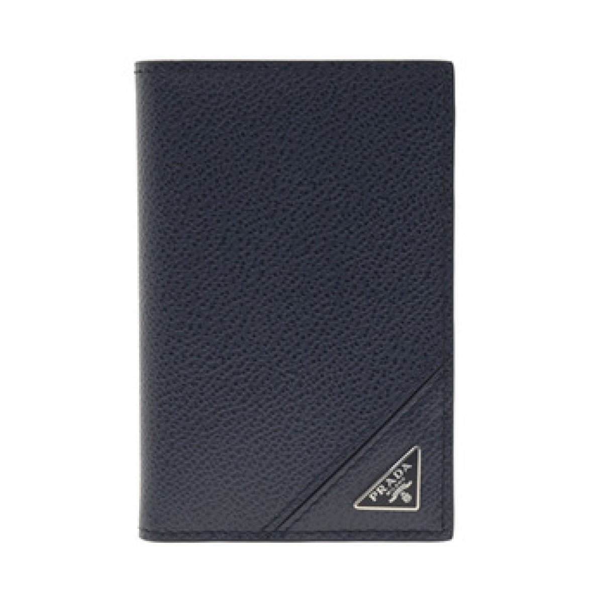 Prada Vitello Grain Blue Leather Triangle Logo Vertical Bifold Wallet
