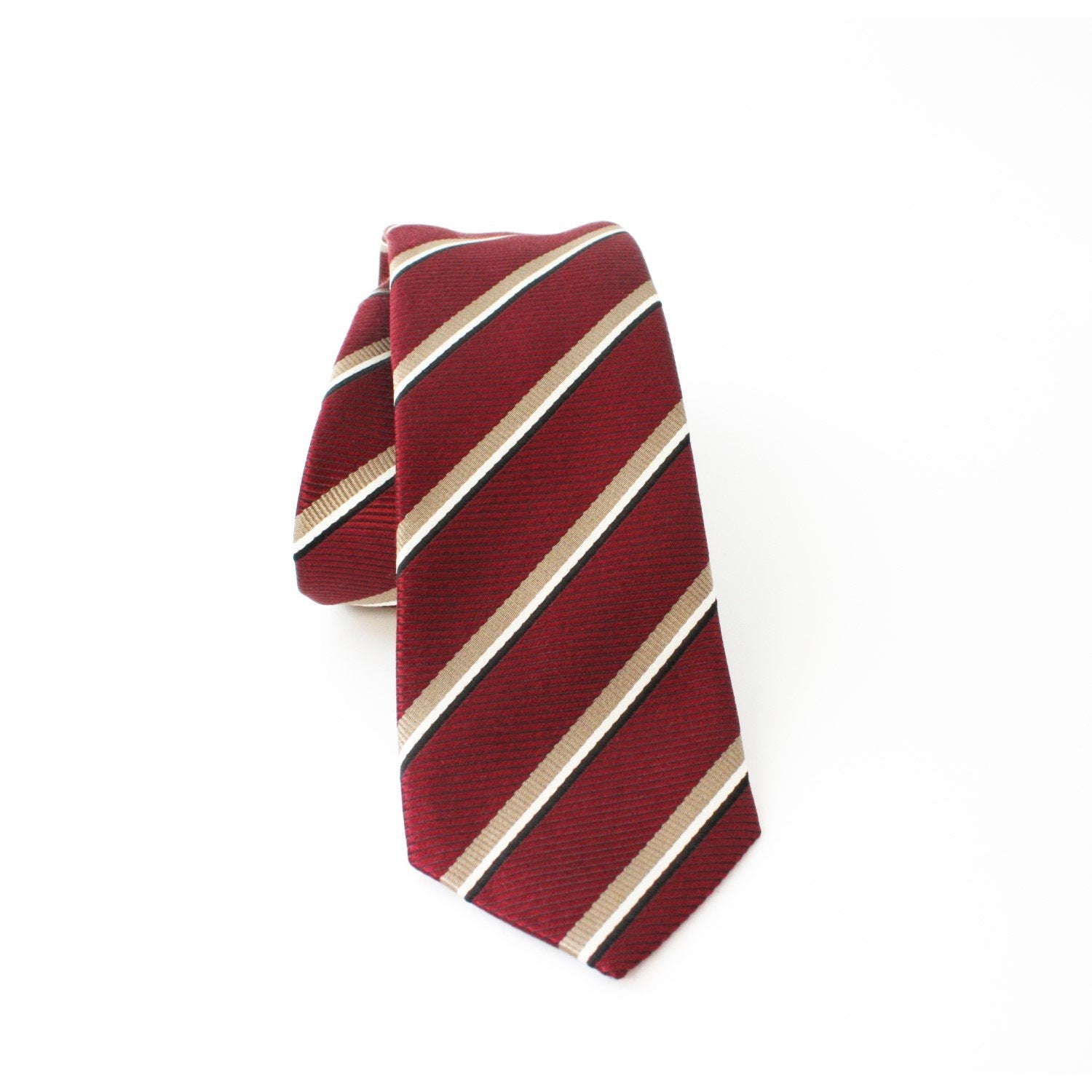 Prada Mens Silk Tie Bordeaux Red Striped Pattern