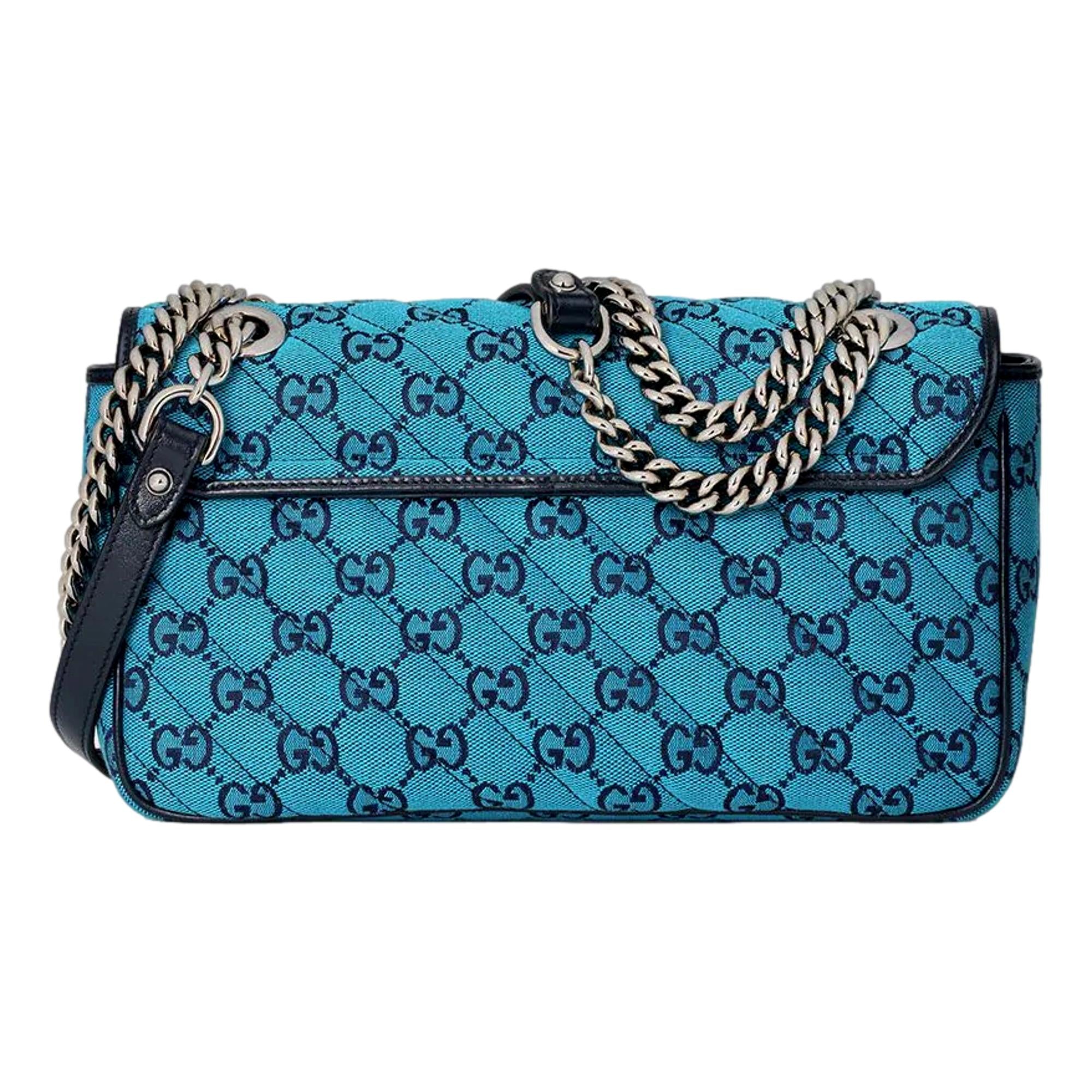 Gucci Flap Marmont Matelasse Blue Printed Canvas Shoulder Bag