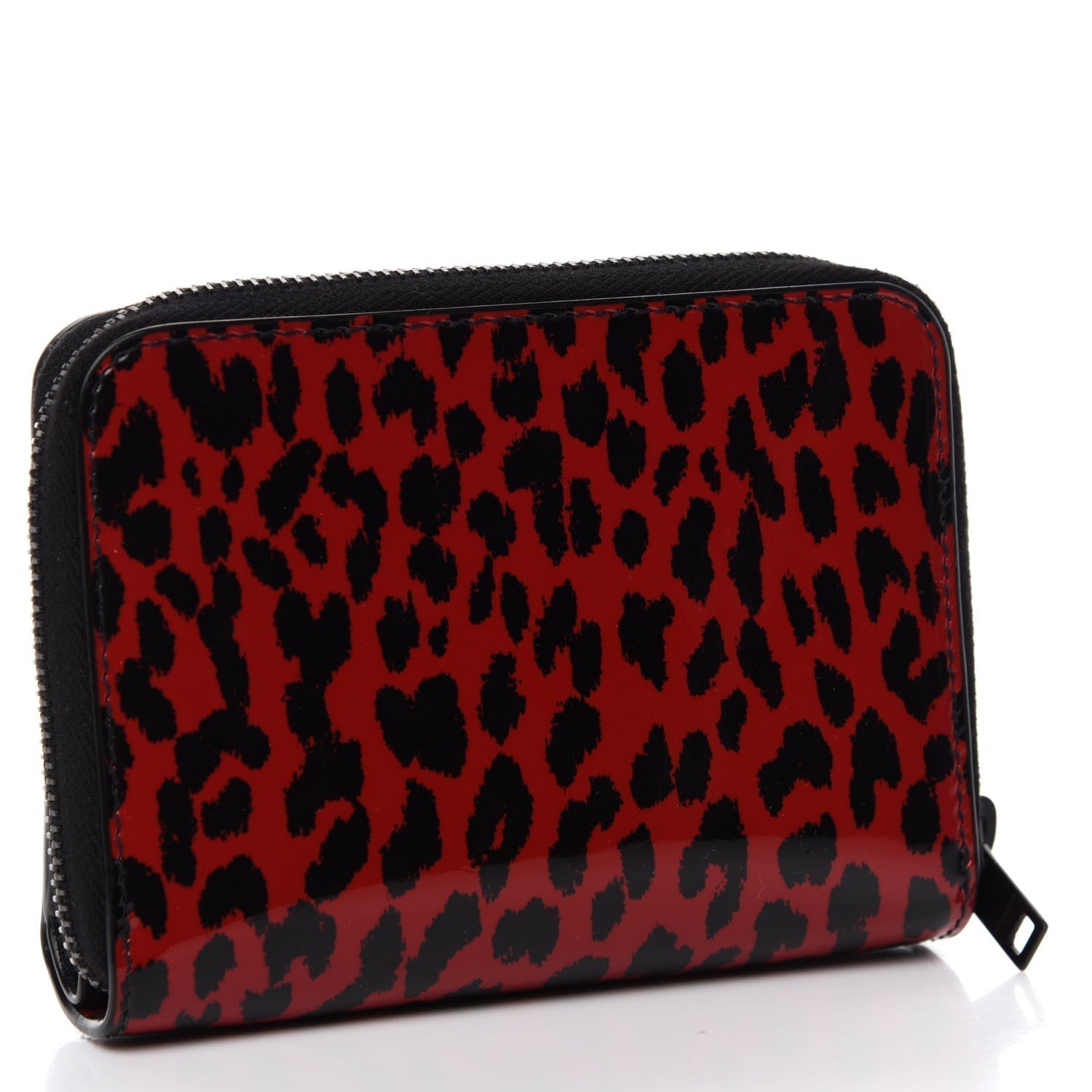 Saint Laurent Baby Cat Red Patent Leather Leopard Print Wallet