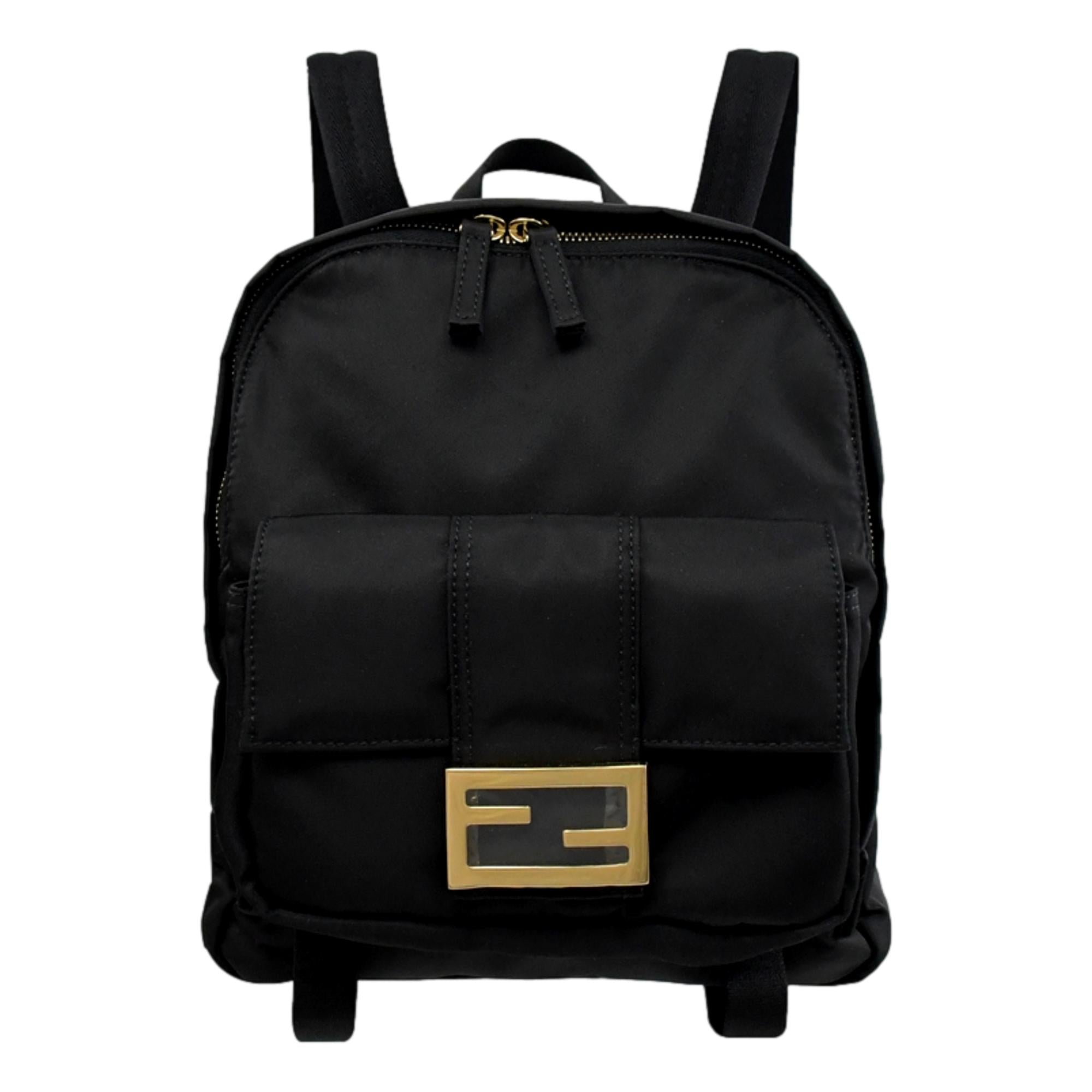 Fendi Baguette Logo Black Nylon Backpack 8BZ048