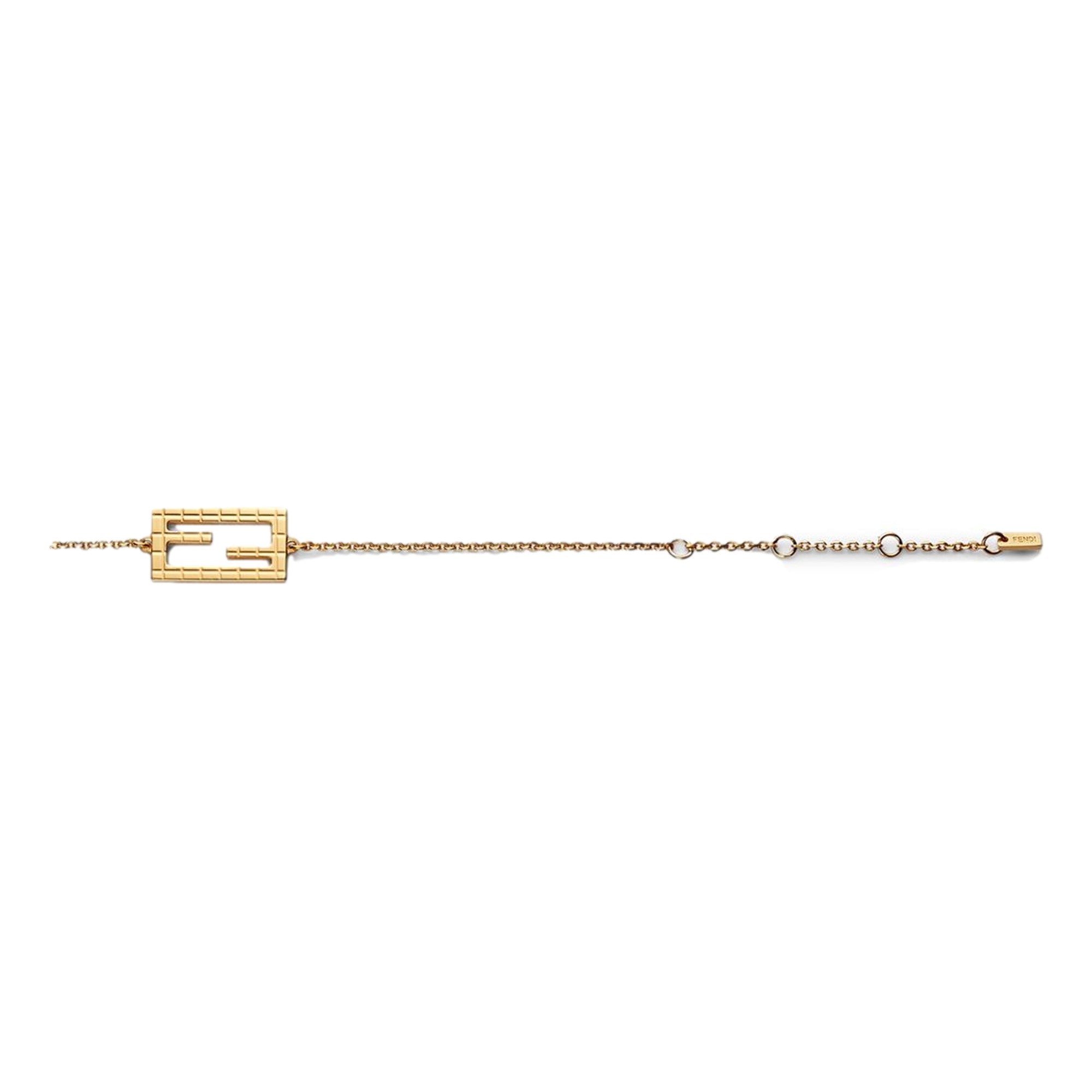 Fendi Baguette Logo Bracelet Gold Metal Adjustable Chain Medium