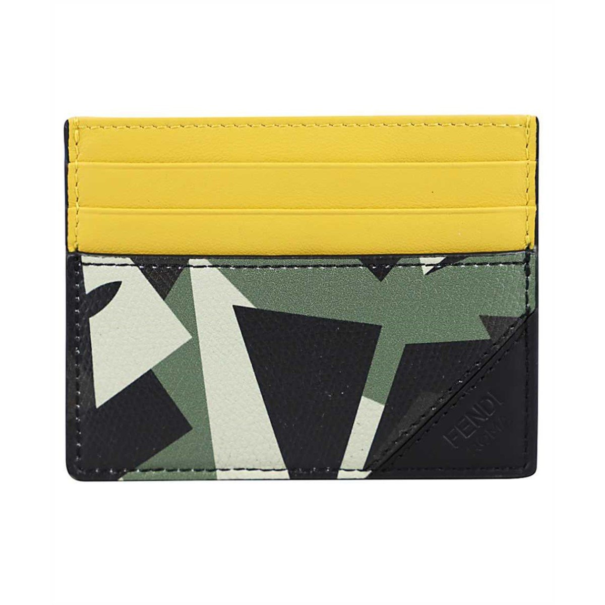 Fendi Camouflage Bugs Print Calf Leather Military Green Card Case