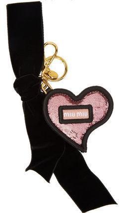 Miu Miu Trick in Pelle Rosa Pink Sequined Heart Key Ring