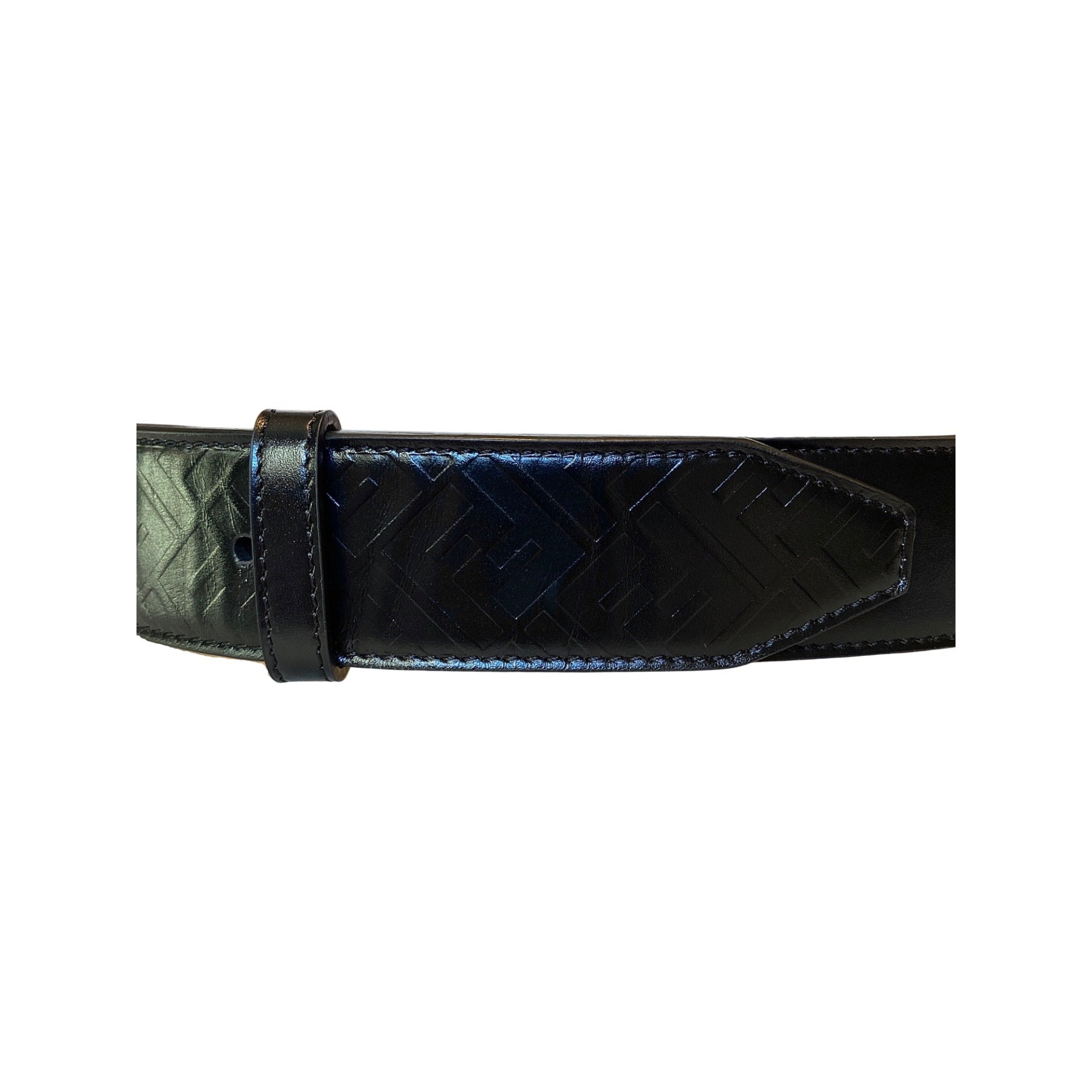Fendi Silver Buckle Smooth Black Calf Leather Belt 105