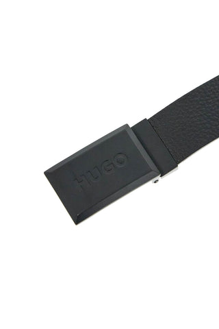 Hugo men's black croc-embossed leather belt with metal buckle