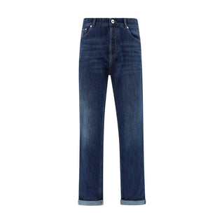 Brunello Cucinelli Blue Cotton Straight-Leg Jeans
