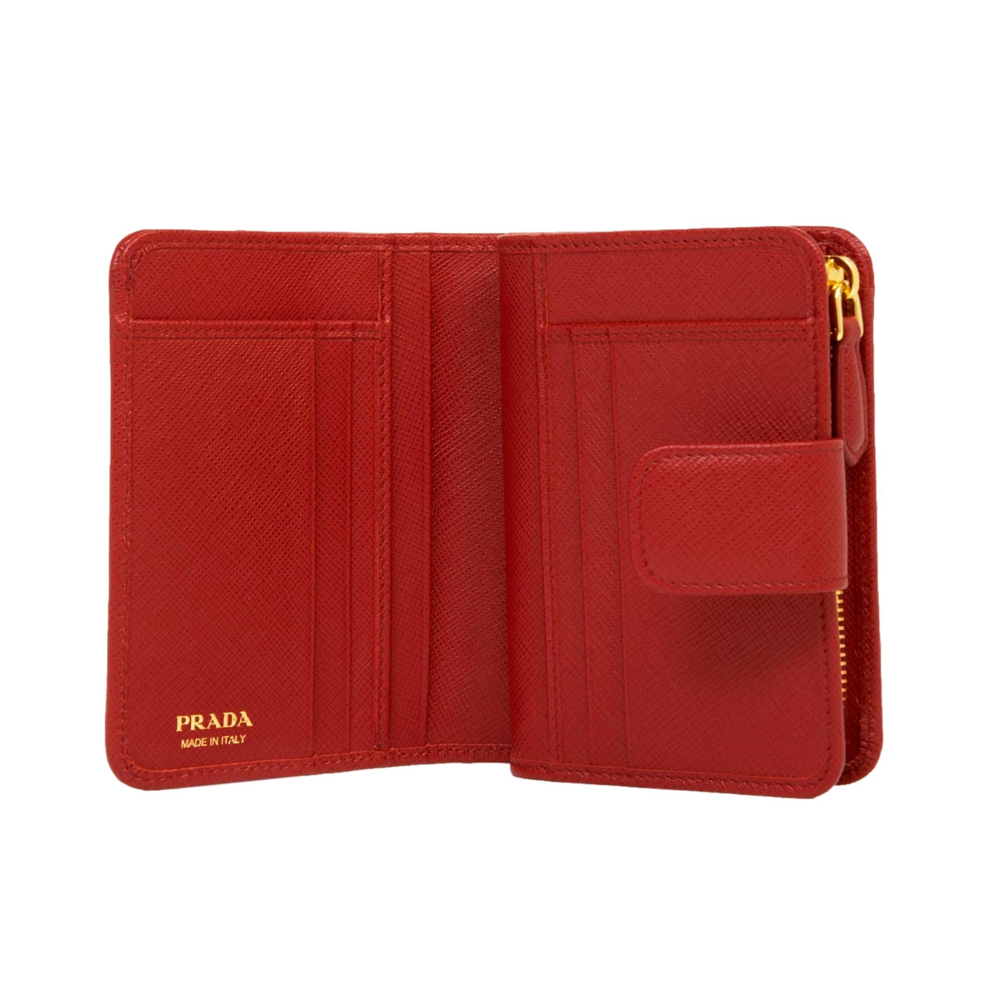 Prada Saffiano Rosso Red Snap Bifold Wallet