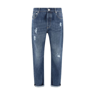 Brunello Cucinelli Blue Cotton Straight-Leg Jeans