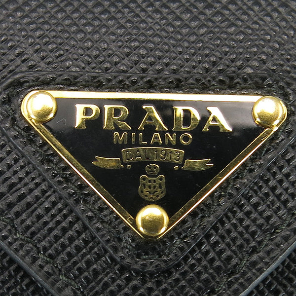Prada Triangle Saffiano Black Leather Airpod Case with Key Ring