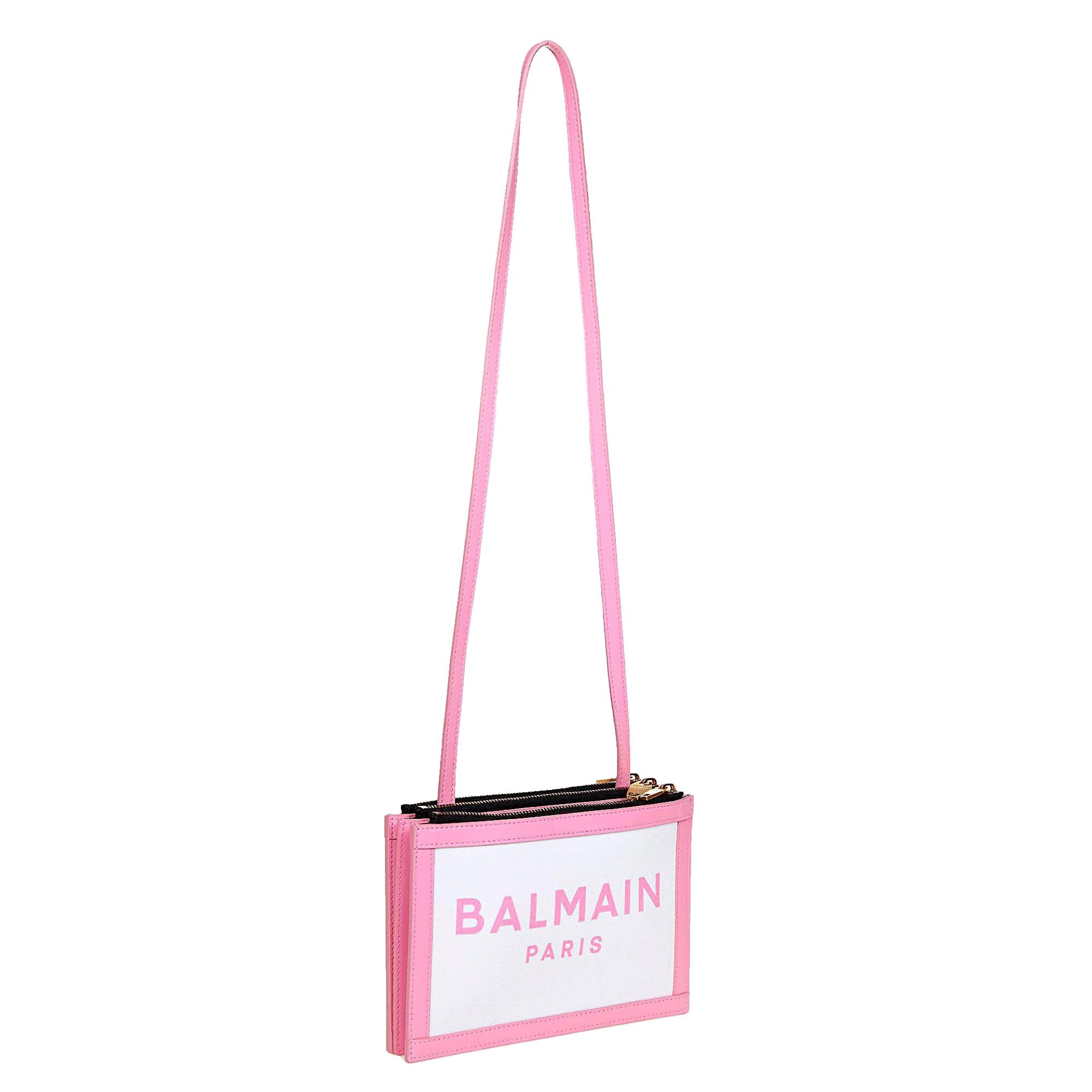 Balmain B-Army 26 Logo Canvas and Pink Leather Small Crossbody Bag