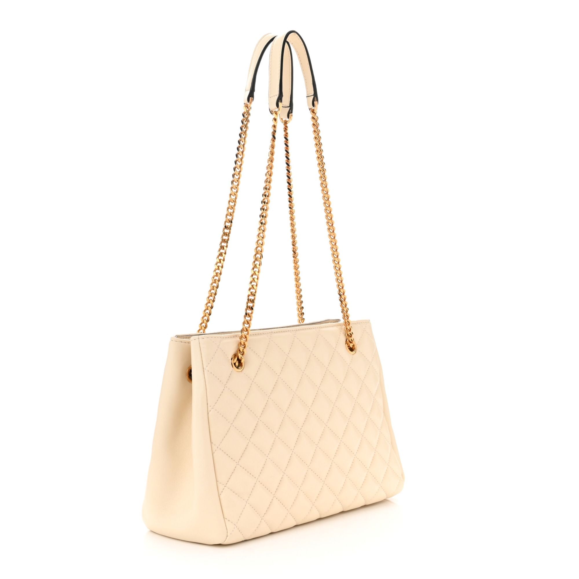 Versace La Medusa Nappa Quilted Beige Leather Large Tote Bag
