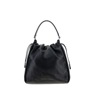 Brunello Cucinelli Black Calf Leather Bos Taurus Shoulder Bag