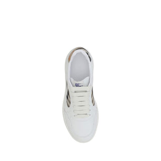 Burberry White Calf Leather Bos Taurus Low Top Sneakers