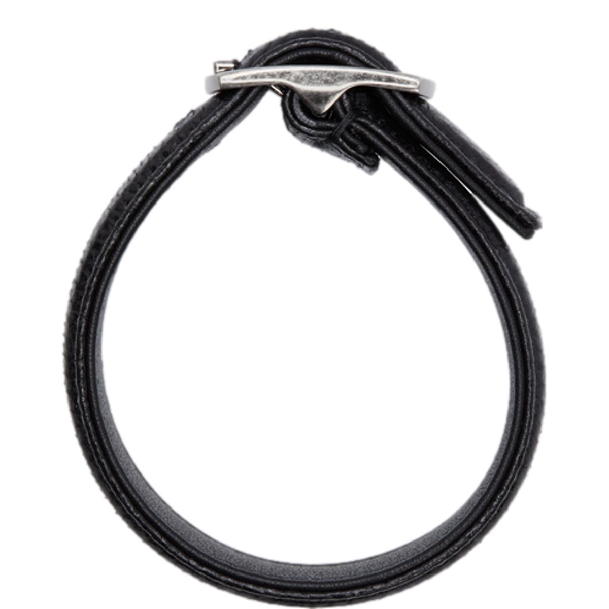 Saint Laurent Black Leather Snake Embossed Buckle Bracelet 634751