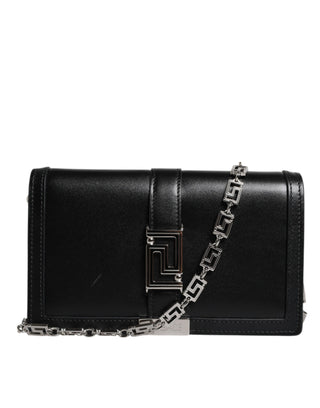 Versace Black Calfskin Leather Chain Strap Shoulder Crossbody Bag