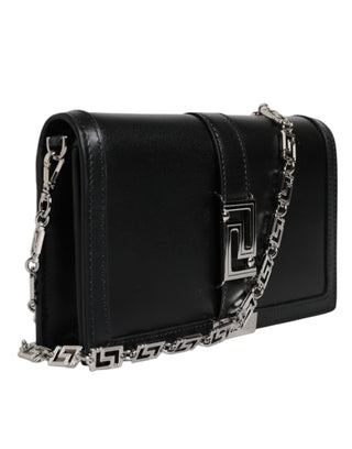 Versace Black Calfskin Leather Chain Strap Shoulder Crossbody Bag